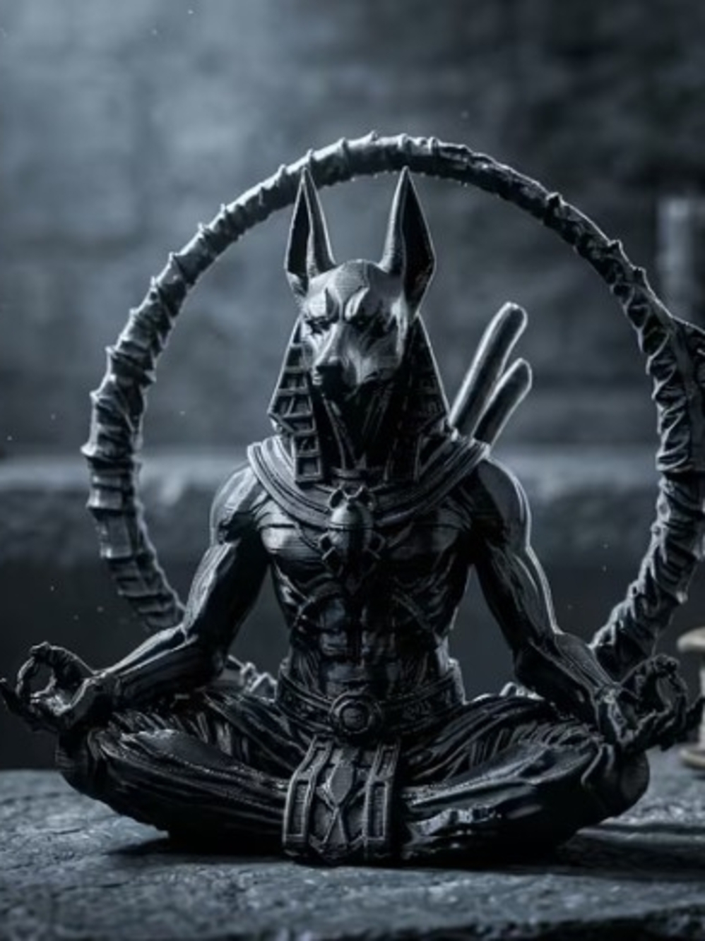 Anubis Meditating Statue - Black Resin Figurine